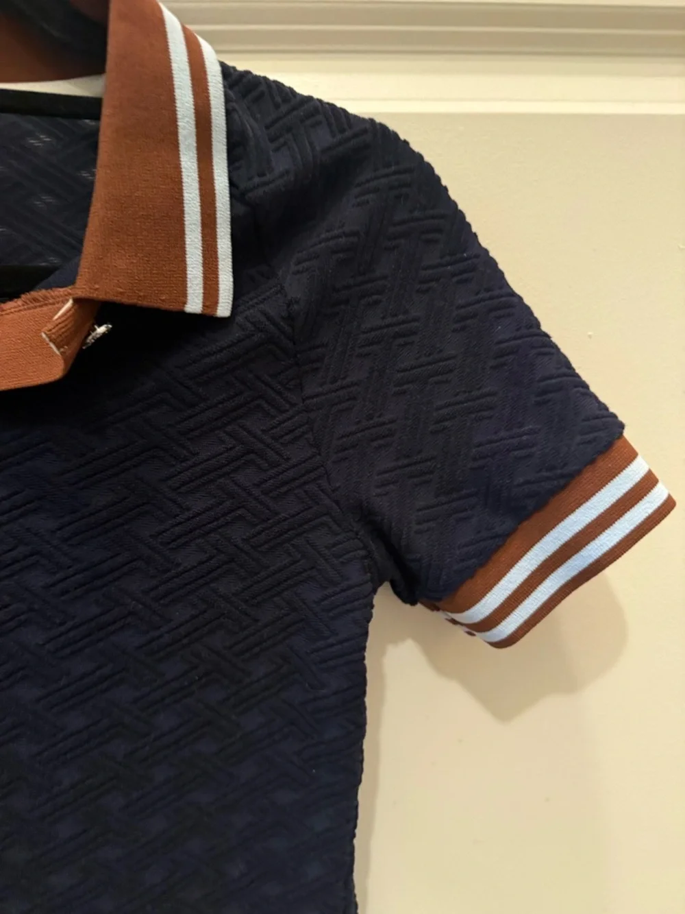 Tory Burch Navy and Brown Short Sleeve Polo Tee - Picture 3 of 5